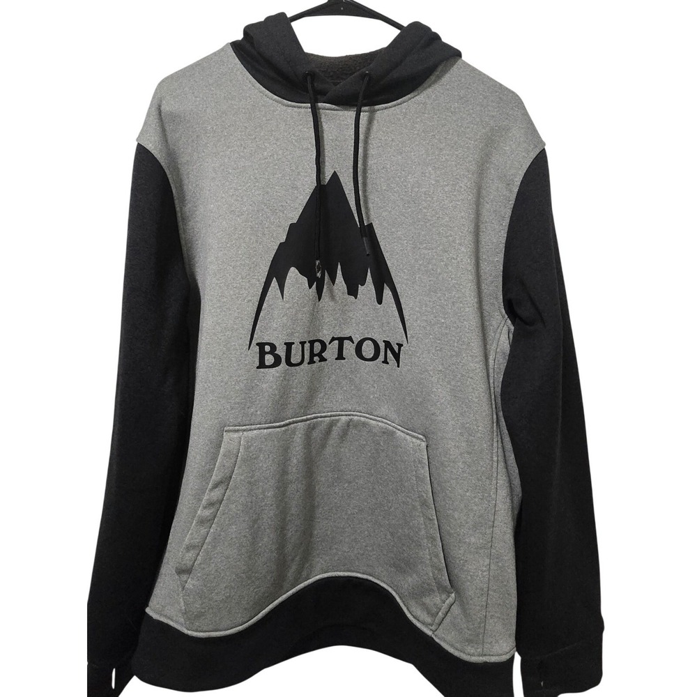 Burton Oak Pullover Hoodie Mens Medium Gray Black Logo Fleece Snowboard Ski